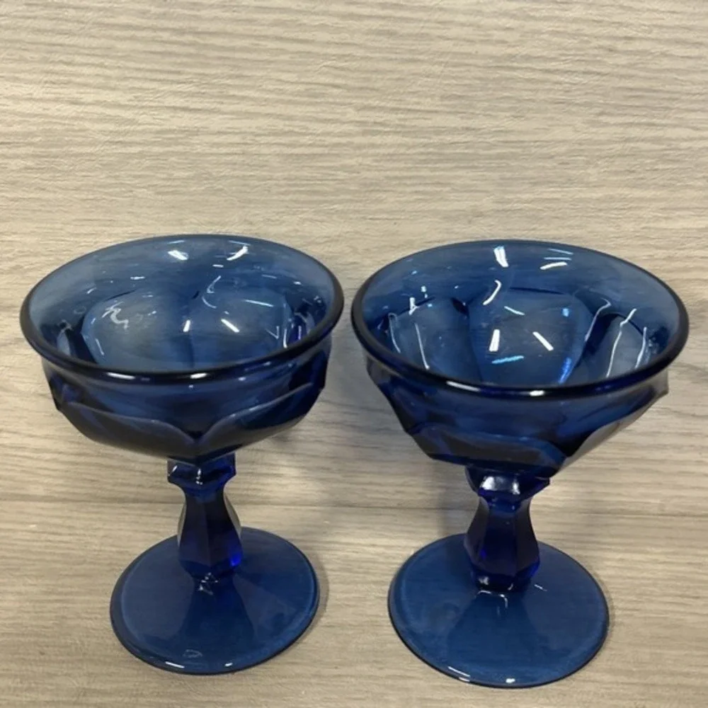 Vintage Old Williamsburg Deep Blue Ultra Imperial Sherbet Glasses - Set of 2